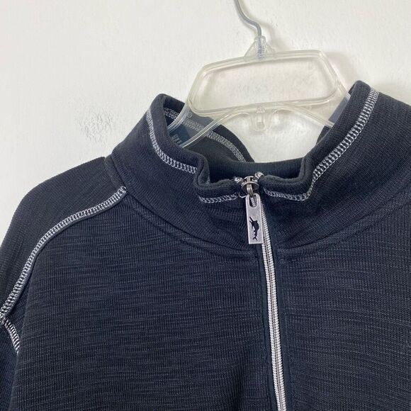 Tommy Bahama Black White Stitch Contrast Quarter Zip Pullover Sweater Size XL - Picture 3 of 5